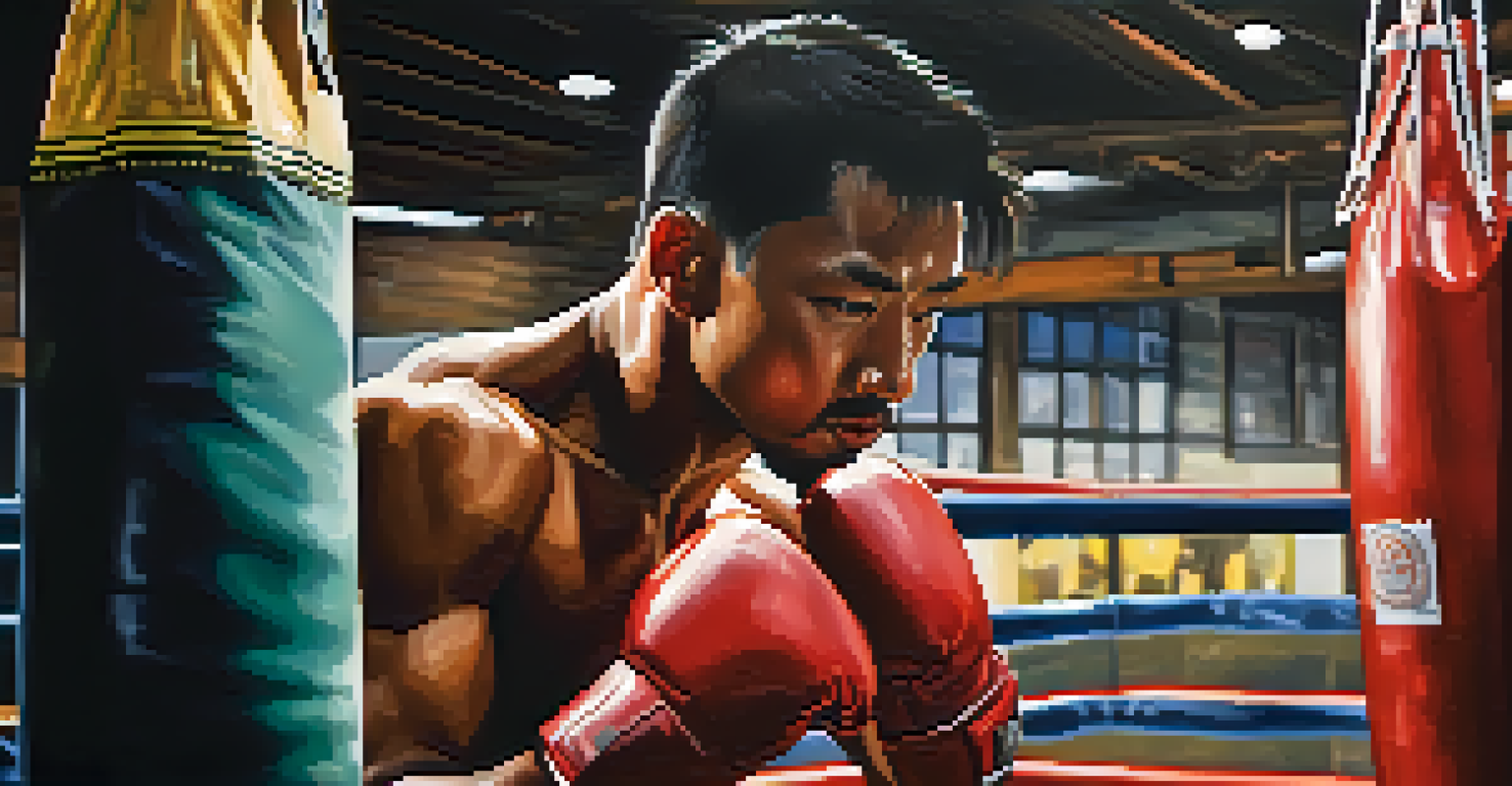 A person in training gloves delivering a punch to a punching bag, showing focus and determination.