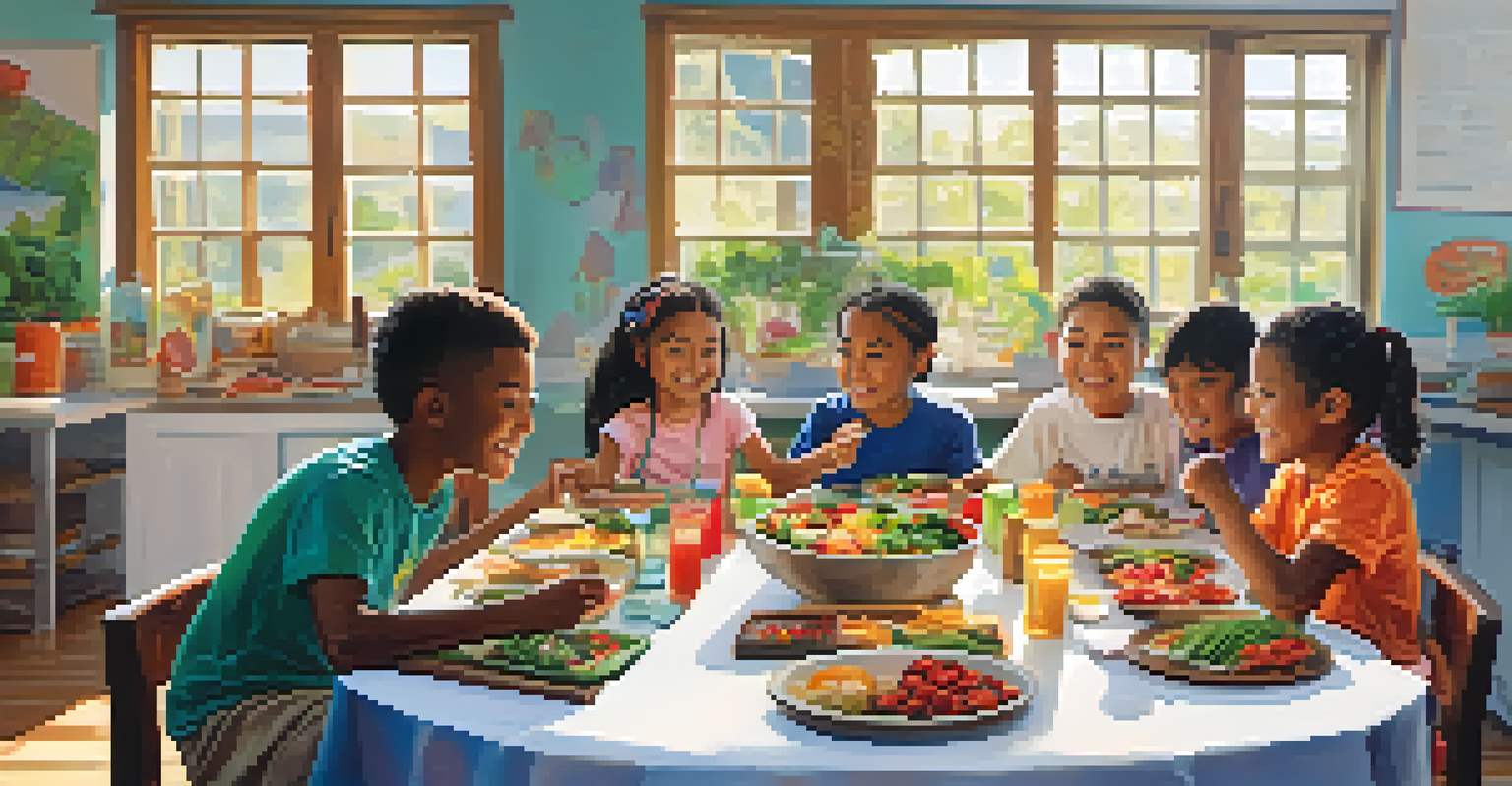 A group of martial arts participants sharing healthy meals and discussing nutrition in a bright and inviting space.