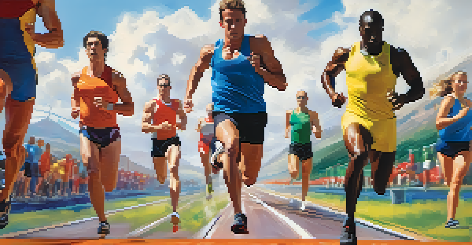 Athletes training in various sports: a runner on a track, a weightlifter in a gym, and a cyclist on a road, showcasing dynamic movement.