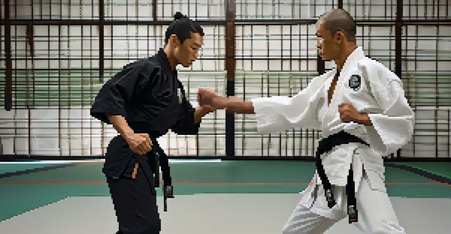 A close-up of two martial artists showing empathy during sparring, highlighting their expressions of understanding.