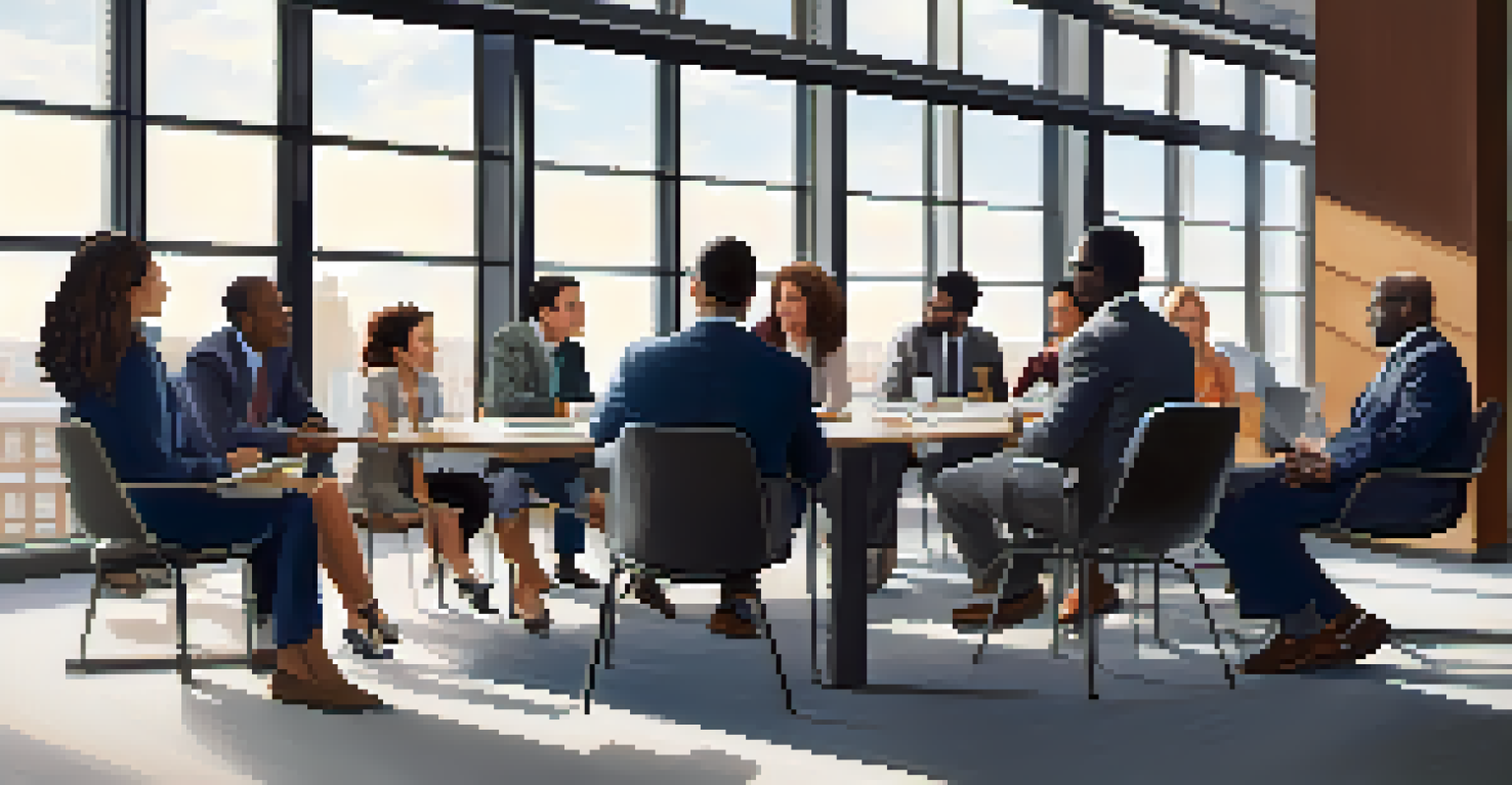 A diverse group of colleagues collaborating in an office, emphasizing community and adaptability.