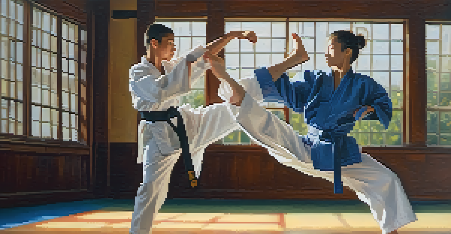 A close-up of a karate practitioner performing a high kick, displaying strength and flexibility, with focused determination in their eyes.