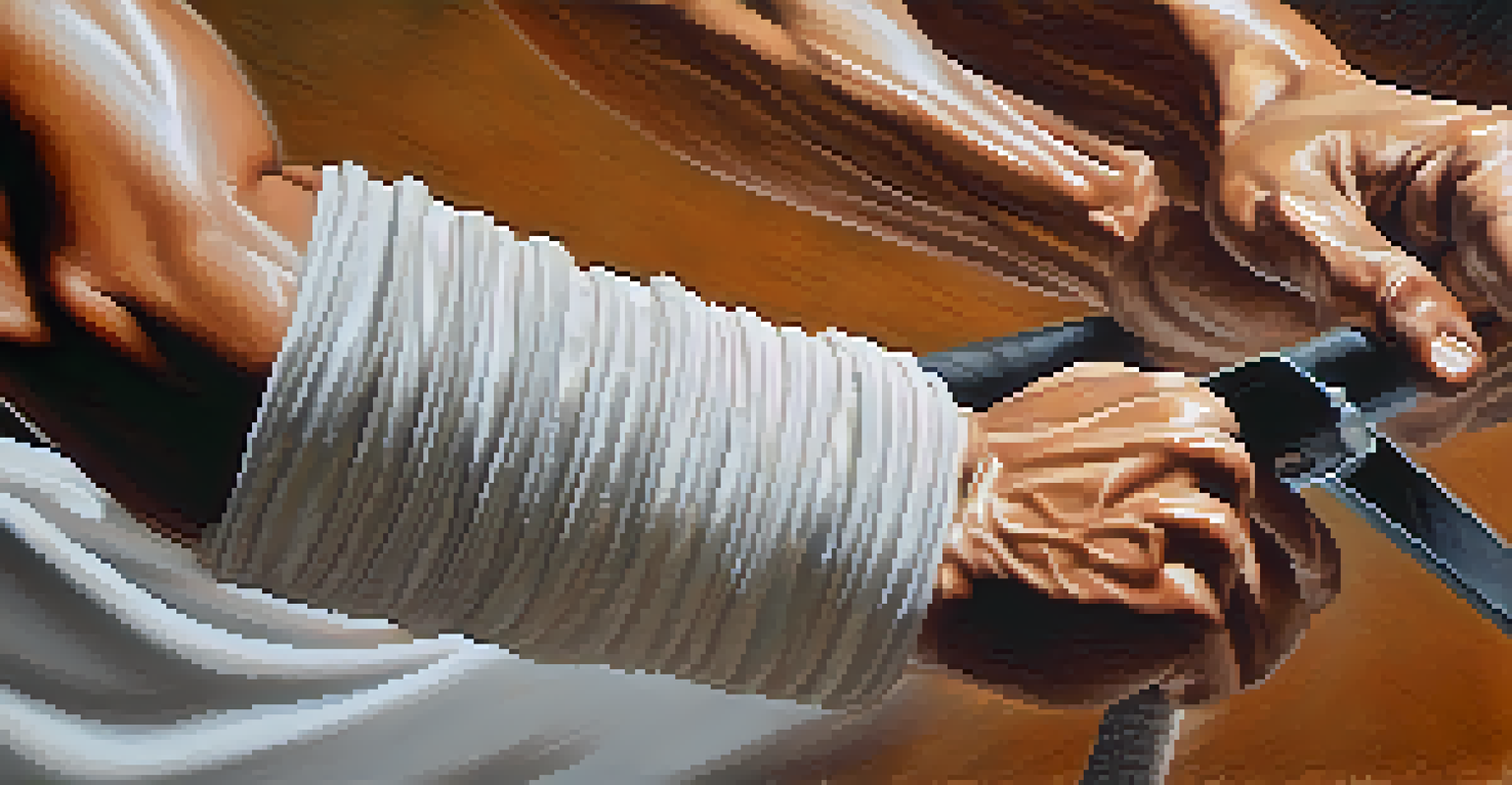A close-up of a martial artist's hands gripping a training weapon, highlighting the texture and intensity.