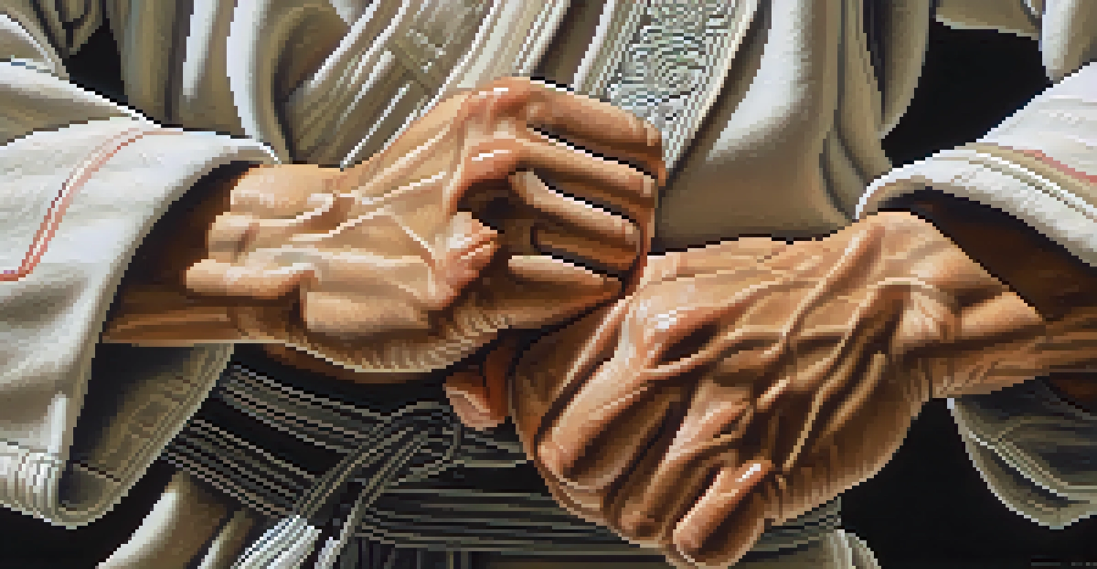 Close-up of a martial artist's hands demonstrating a defensive stance, with detailed textures and expressions.