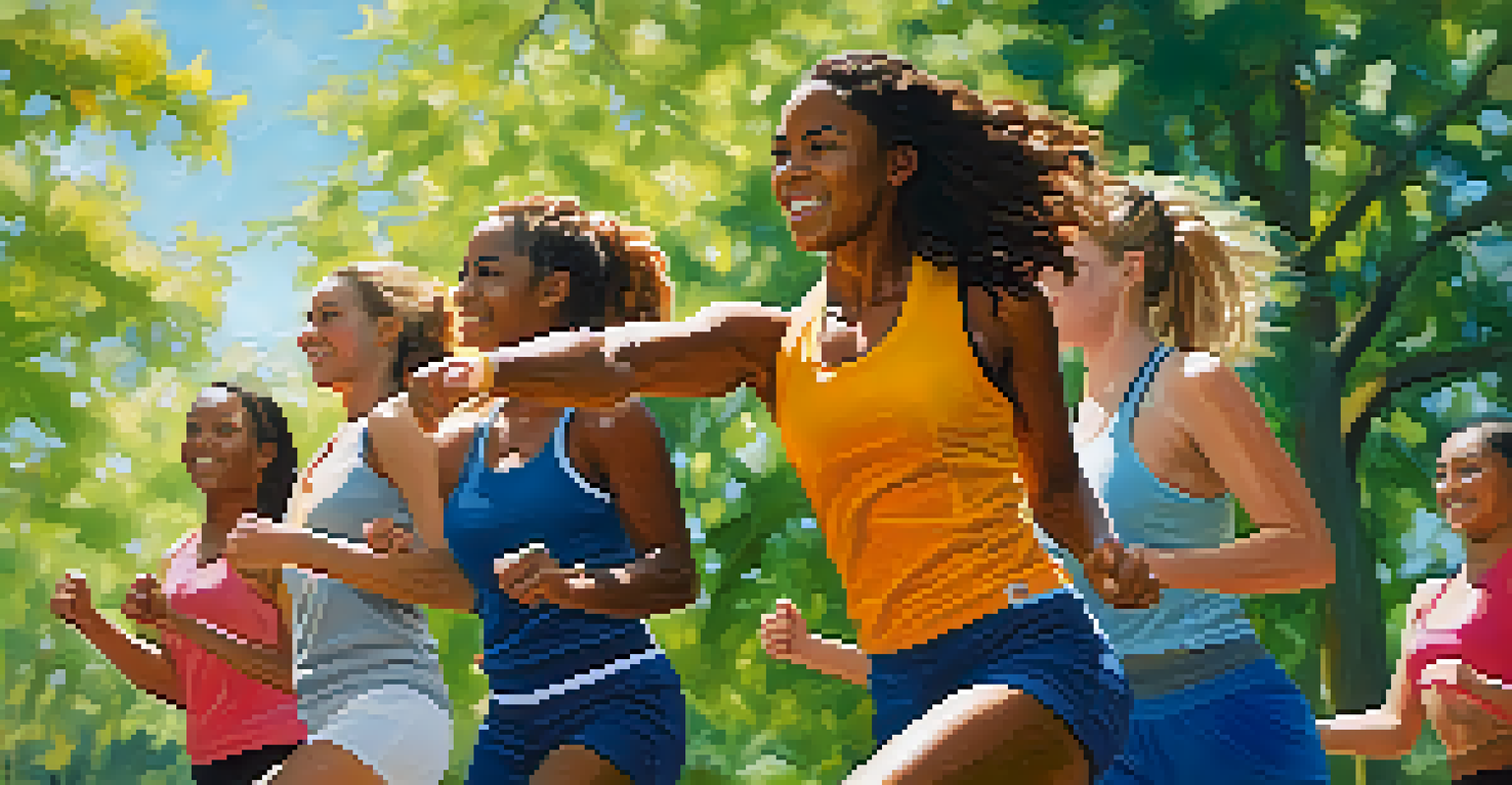 A group of young women enjoying a self-defense class outdoors in a park, displaying joy and camaraderie.