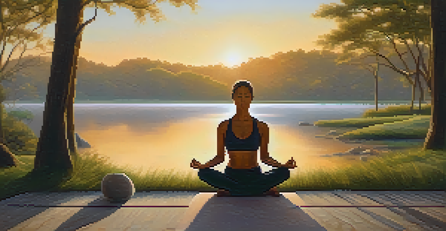 A martial artist practicing yoga outdoors during sunset, focusing on recovery and mindfulness.