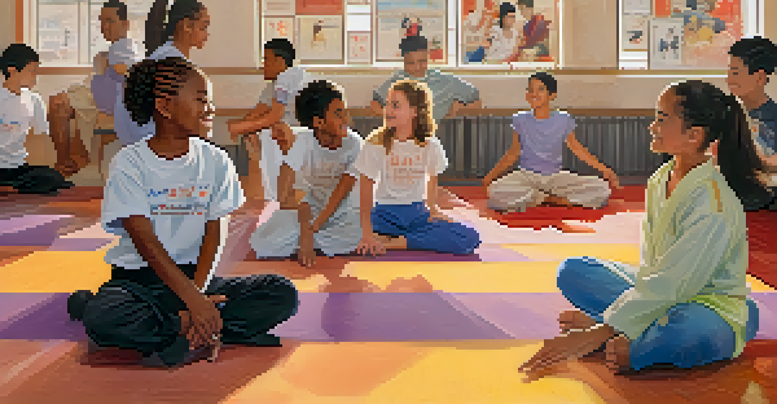 A diverse group of young martial artists practicing together in a supportive environment.