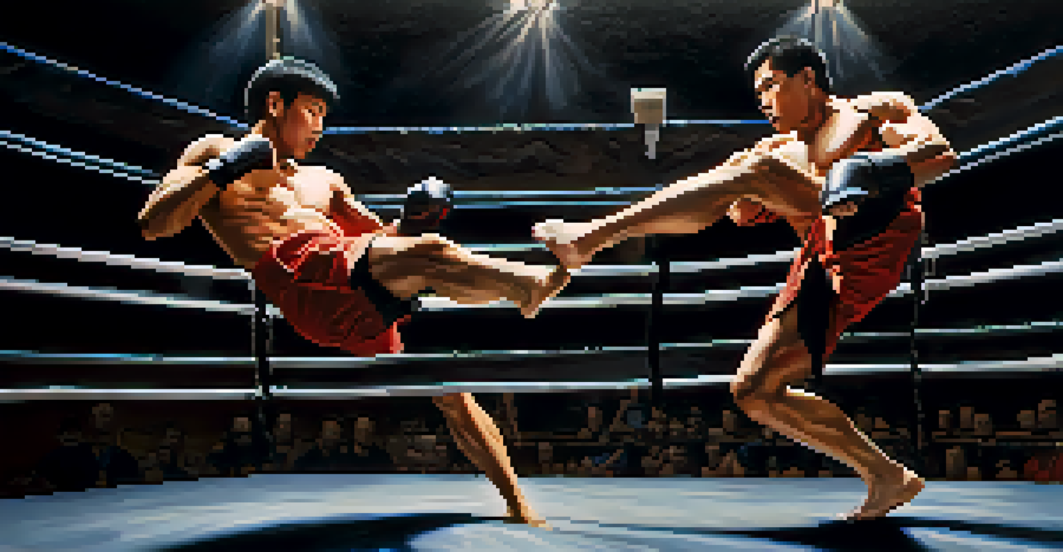 A close-up of two martial artists sparring, showcasing their focused expressions and the intensity of the moment.