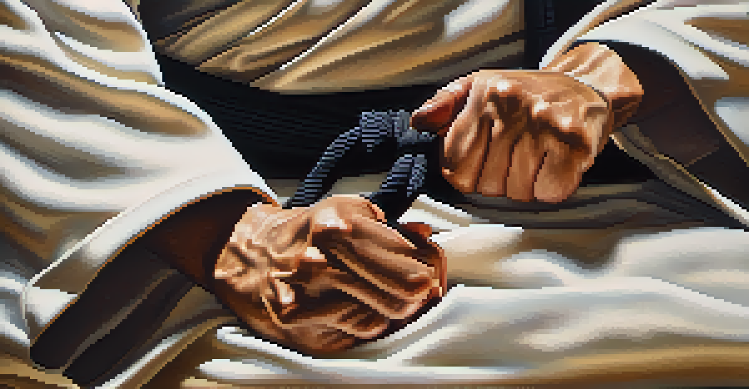 A close-up of a martial artist's hands in a kata, showcasing precision and mindful movement.