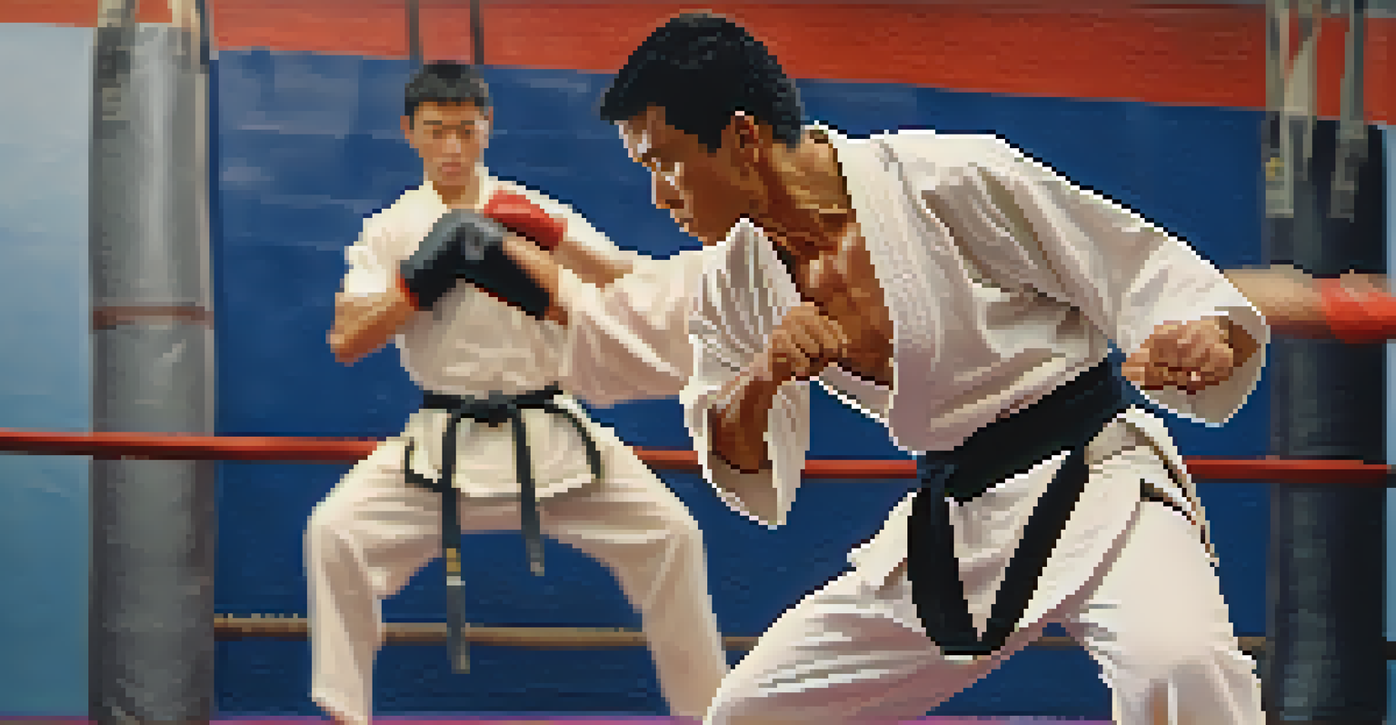 A close-up of a martial artist executing an elbow strike with a focused expression in a training environment.