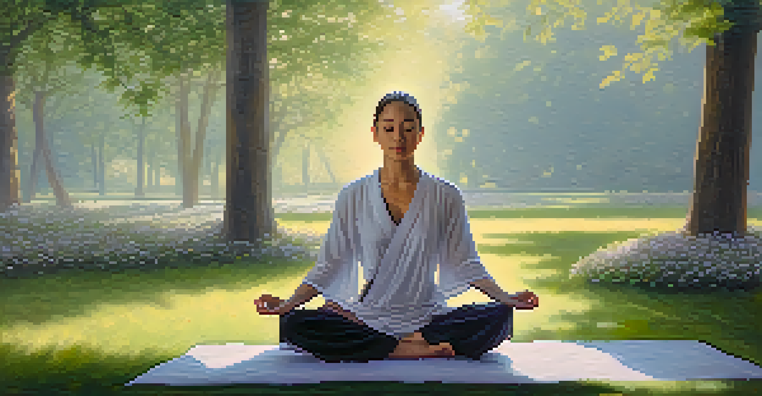 A person meditating in a lotus position outdoors, surrounded by nature, symbolizing tranquility and the mind-body connection.