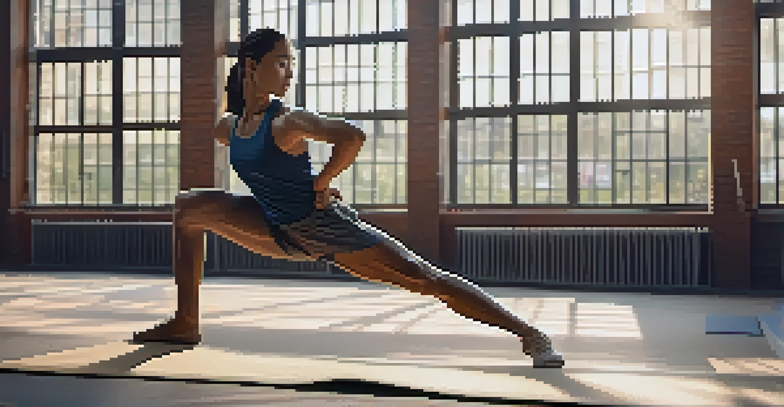 An athlete doing dynamic stretches in a training area, highlighting their warm-up routine.