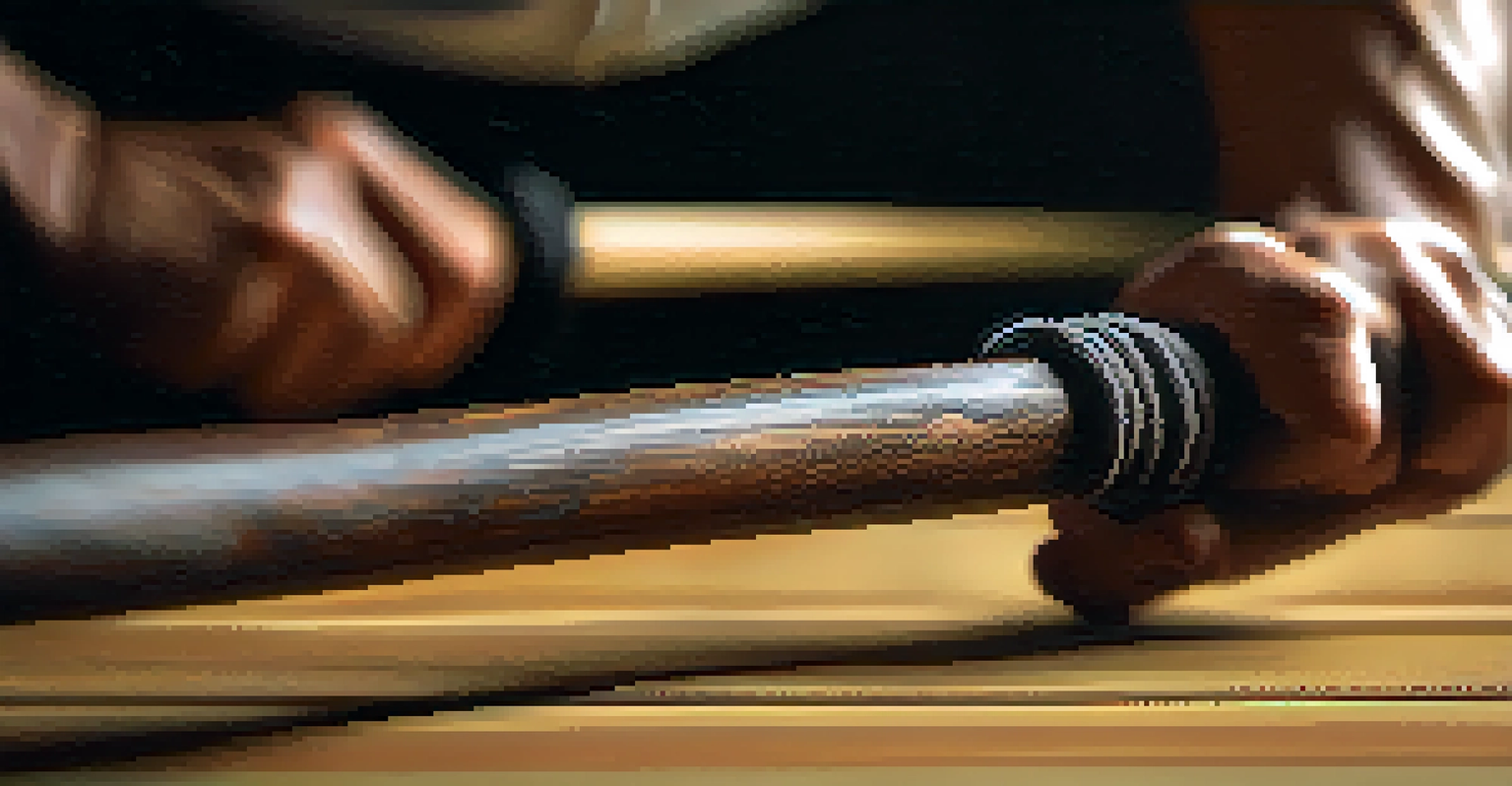 Close-up of a martial artist's hands gripping a wooden staff, emphasizing dedication and discipline.