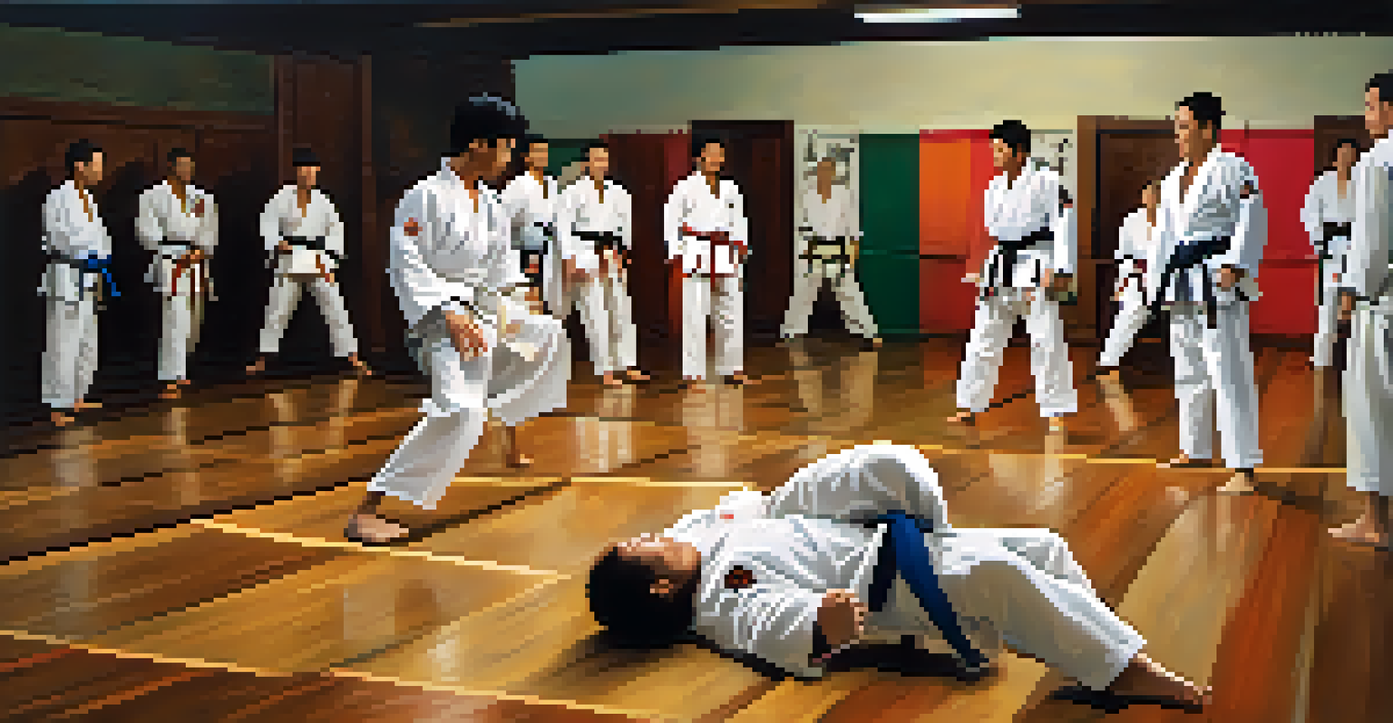 Modern martial artists training in a dojo, demonstrating various techniques and styles.