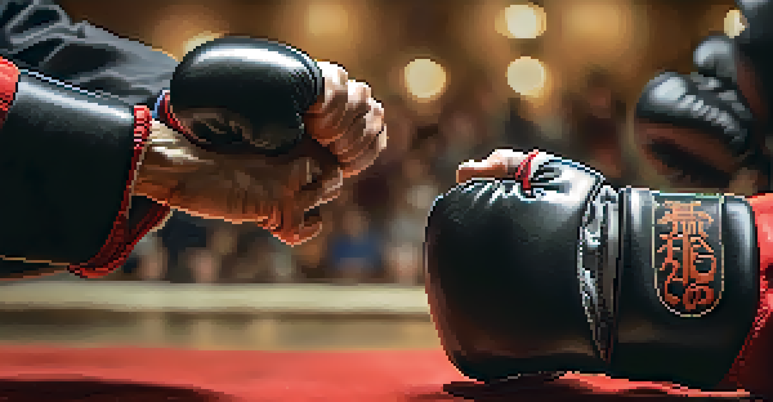 Close-up of a martial artist's hands executing techniques during sparring.