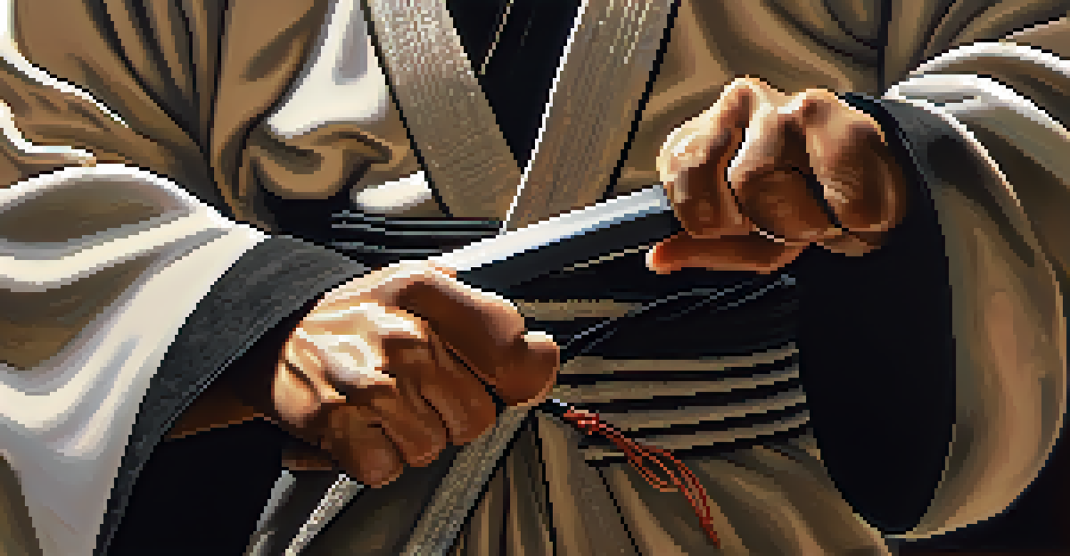 A close-up of a martial artist's hands gripping a traditional weapon, highlighting craftsmanship and focus.