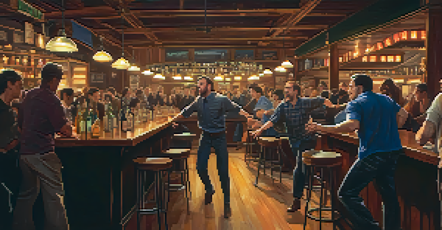 A bar fight scene with two friends turned rivals, patrons in shock, and a warm lighting contrasting the tension, capturing the chaos of the environment.