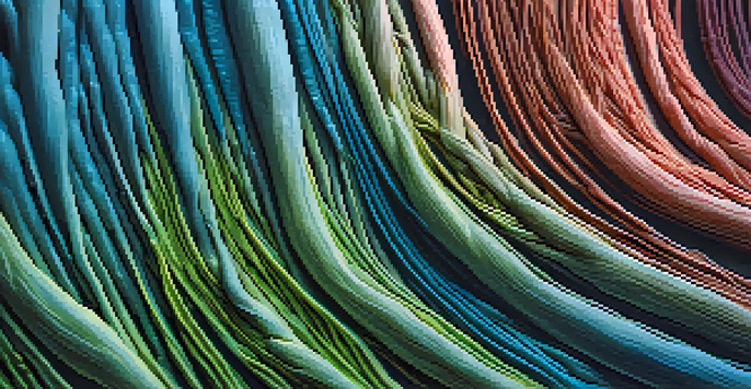 A microscopic view of human muscle fibers, highlighting the differences between slow-twitch and fast-twitch fibers, with a soft blue and green color palette.