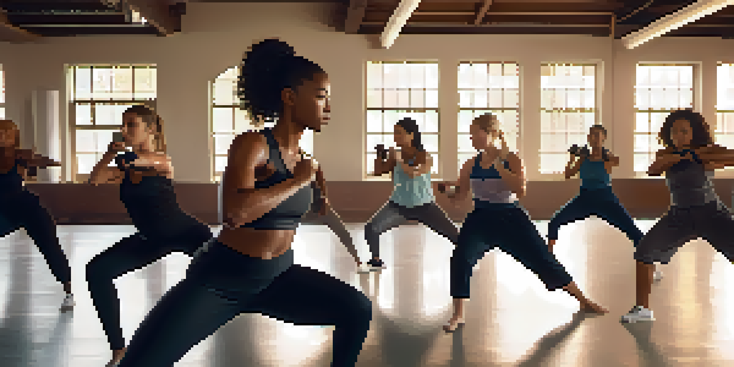 A diverse group of women practicing self-defense techniques in a gym, showcasing determination and focus.