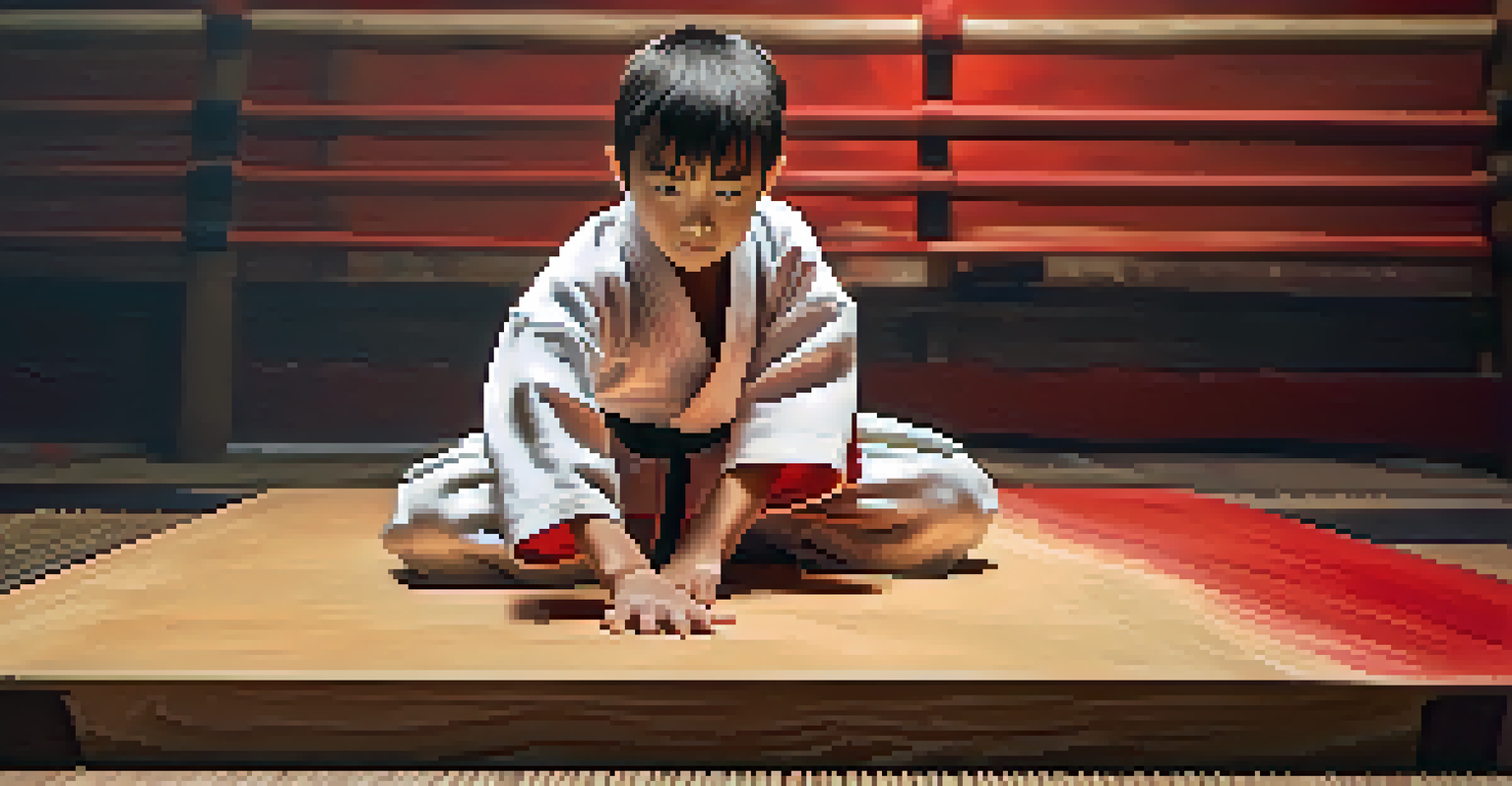 A young martial artist breaking a wooden board with a determined expression, sweat glistening on their brow.