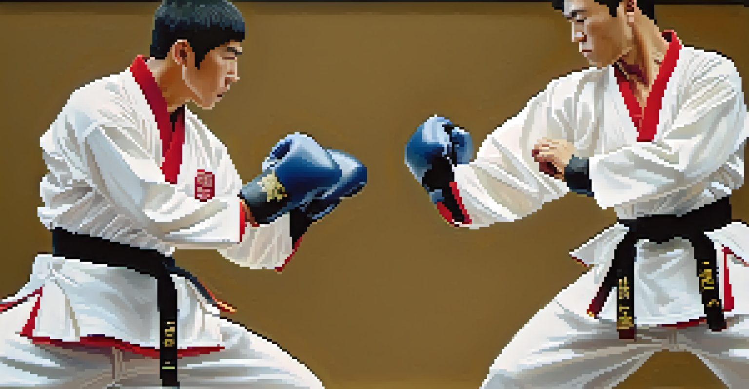 Two martial artists practicing together, demonstrating focus and respect in their movements.