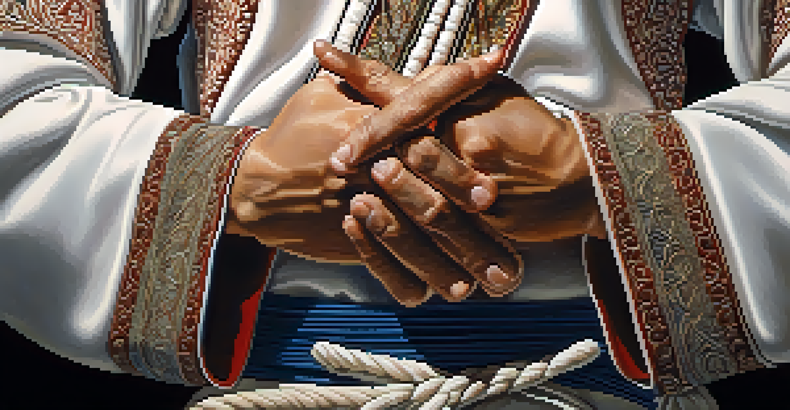 A close-up of a martial artist's hands in a meditative pose, symbolizing focus and visualization.