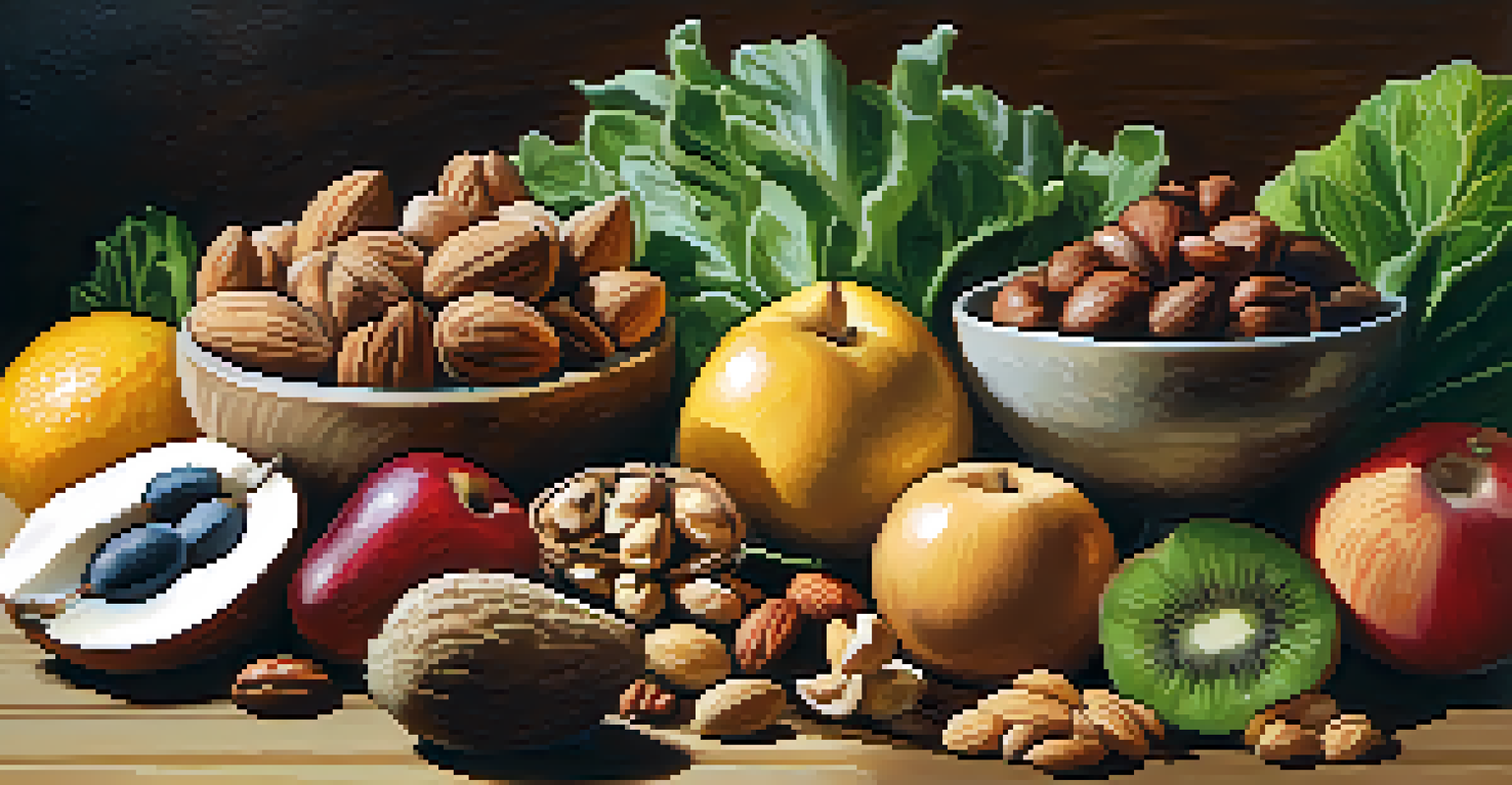 A collection of healthy foods rich in micronutrients arranged on a wooden table.