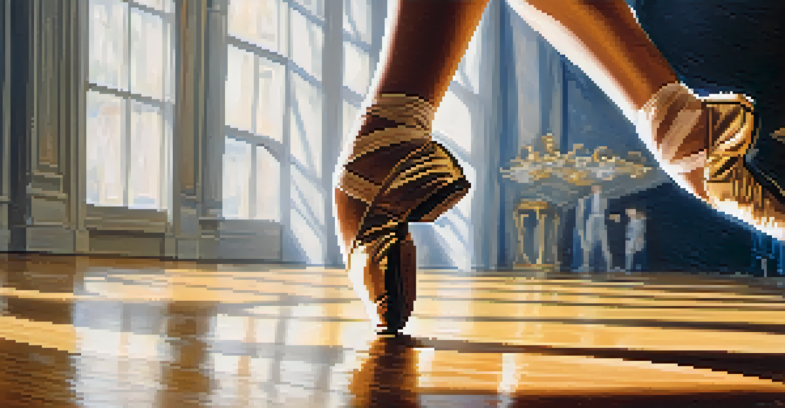 A close-up of a dancer's foot performing a high kick, with a blurred background that highlights the movement.