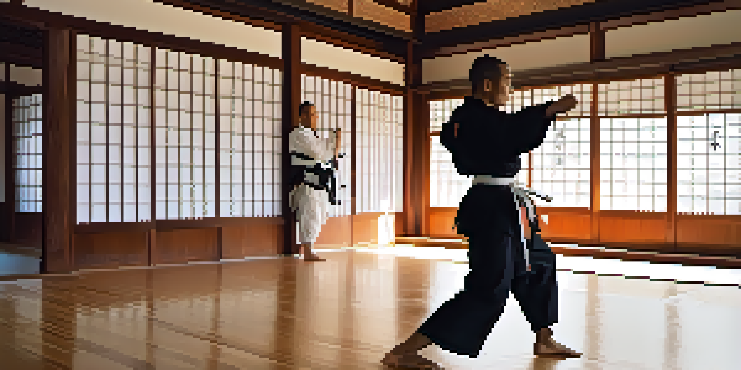 A martial artist practicing a high kick in a peaceful dojo, surrounded by natural light and traditional decor.