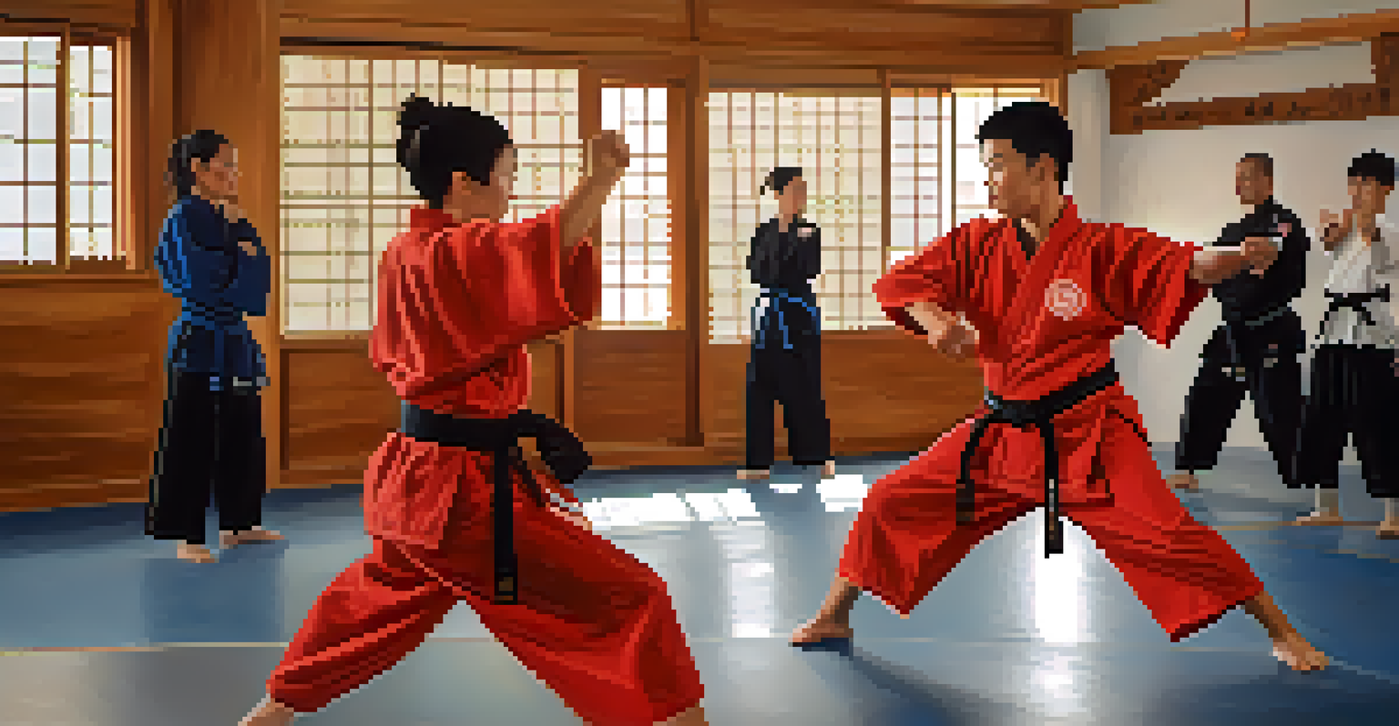 An individual with a disability performing a martial arts move in a dojo, showcasing determination and precision.