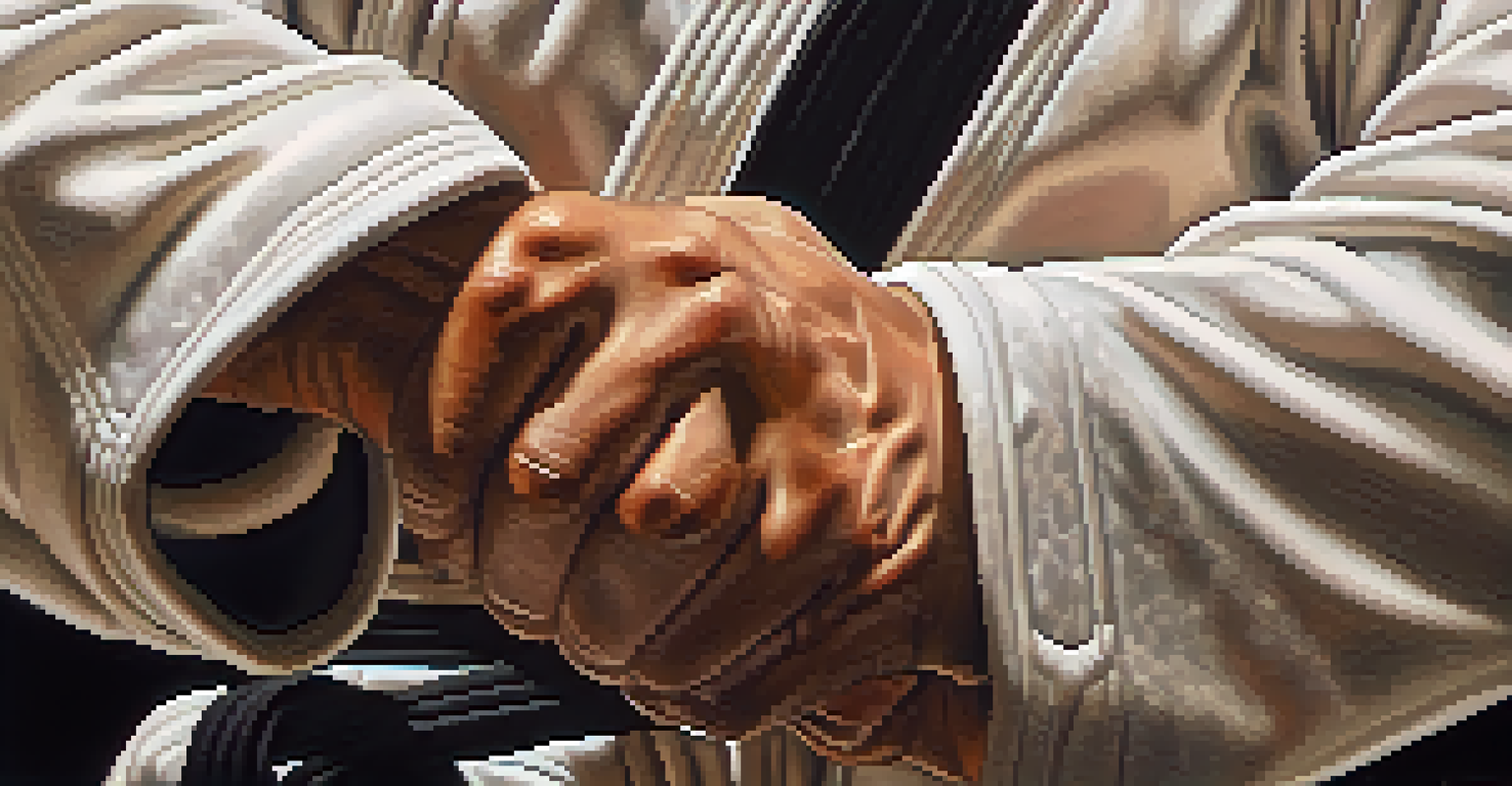 Close-up of a martial artist's hands demonstrating a striking technique, showcasing focus and determination.