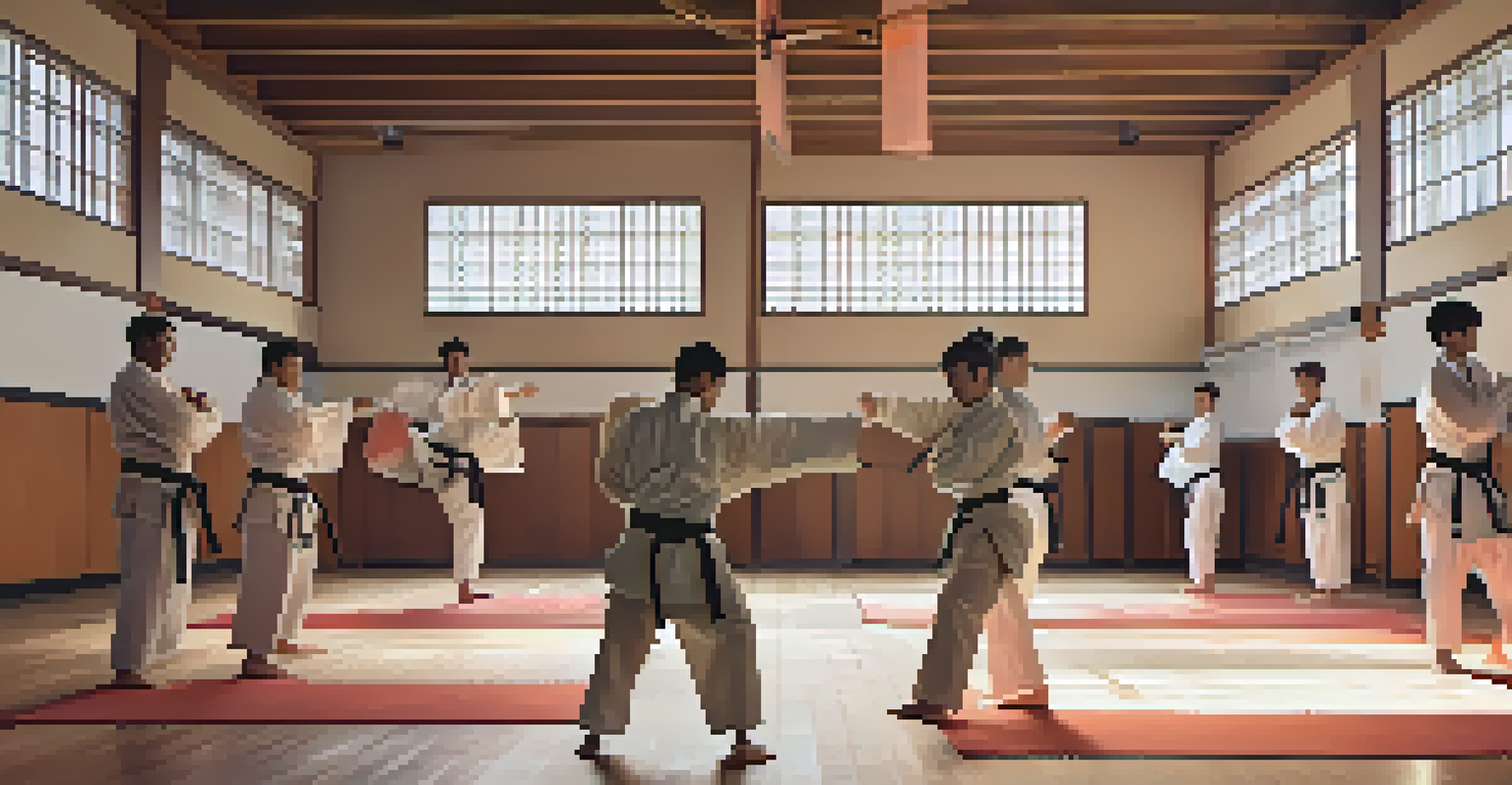 Students sparring in a dojo, highlighting the focus and awareness in martial arts training.