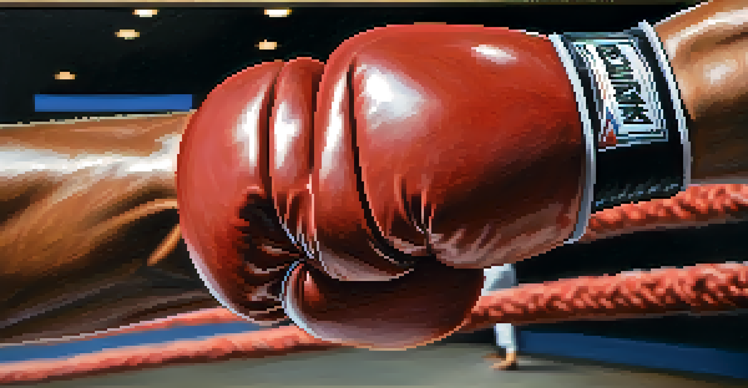 Close-up of a martial artist gripping a punching bag with glistening sweat on their forearms.