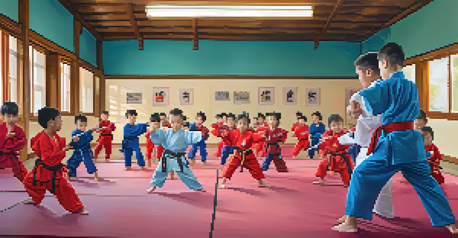 Children and seniors training together in a martial arts class, highlighting respect and teamwork.