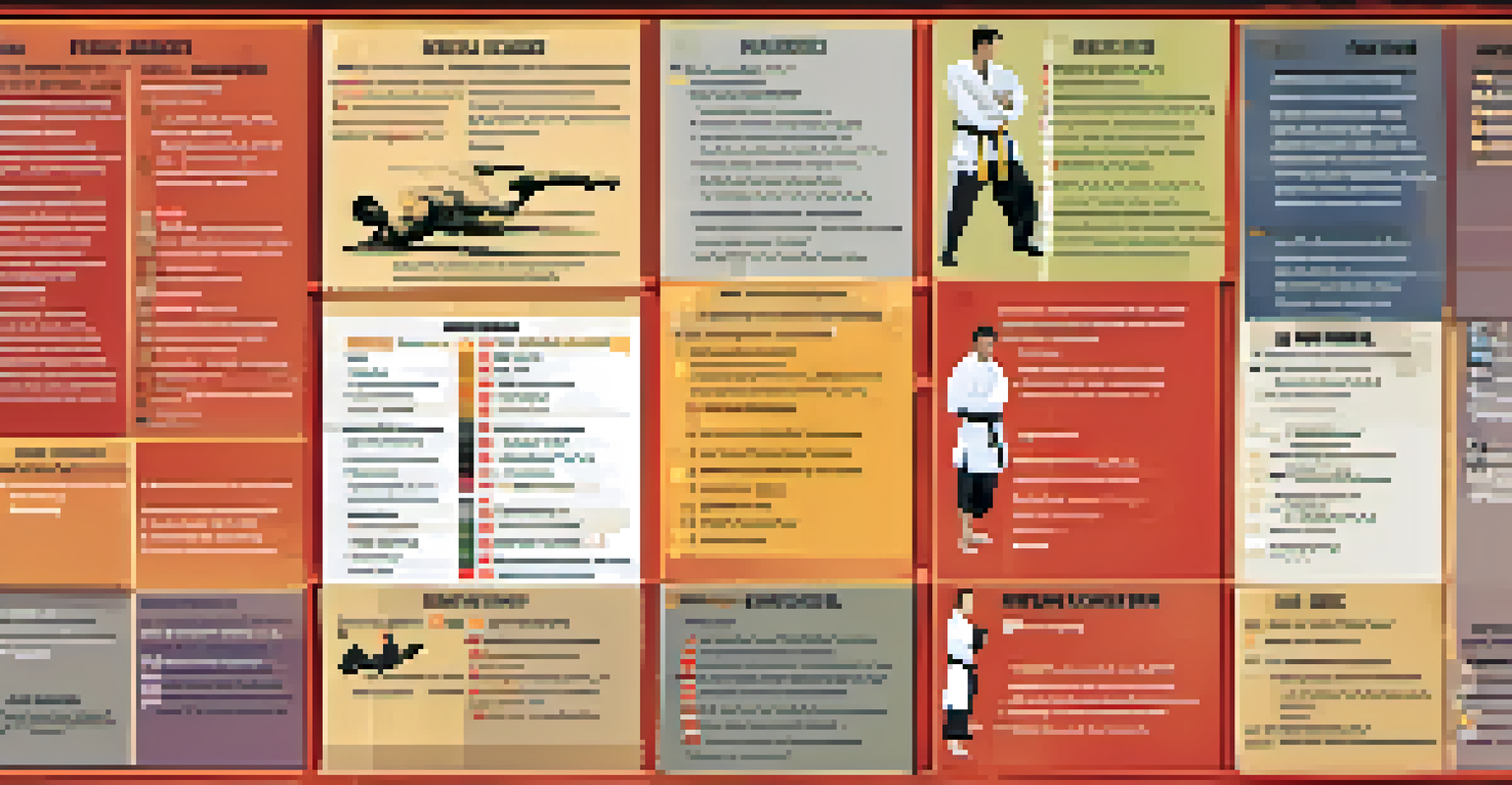 A colorful chart showing the judging criteria in martial arts, with various styles represented.