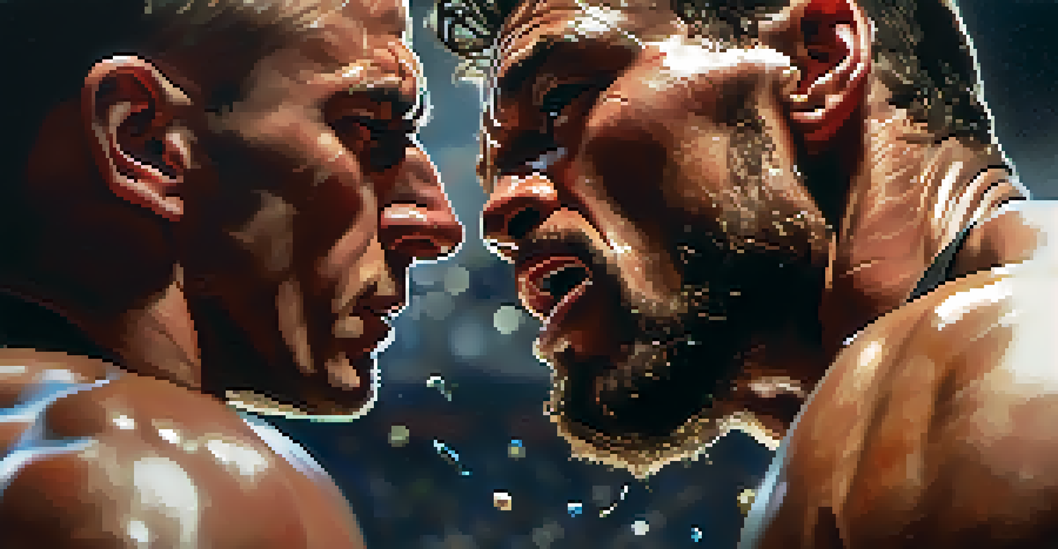 A close-up of a fighter's hand striking an opponent's jaw, showcasing the moment of impact with visible sweat and tension in the fighter's muscles.