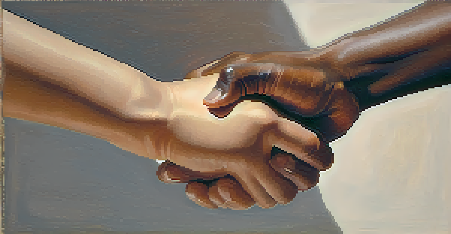 Close-up of two hands in a non-aggressive stance symbolizing peace and understanding.