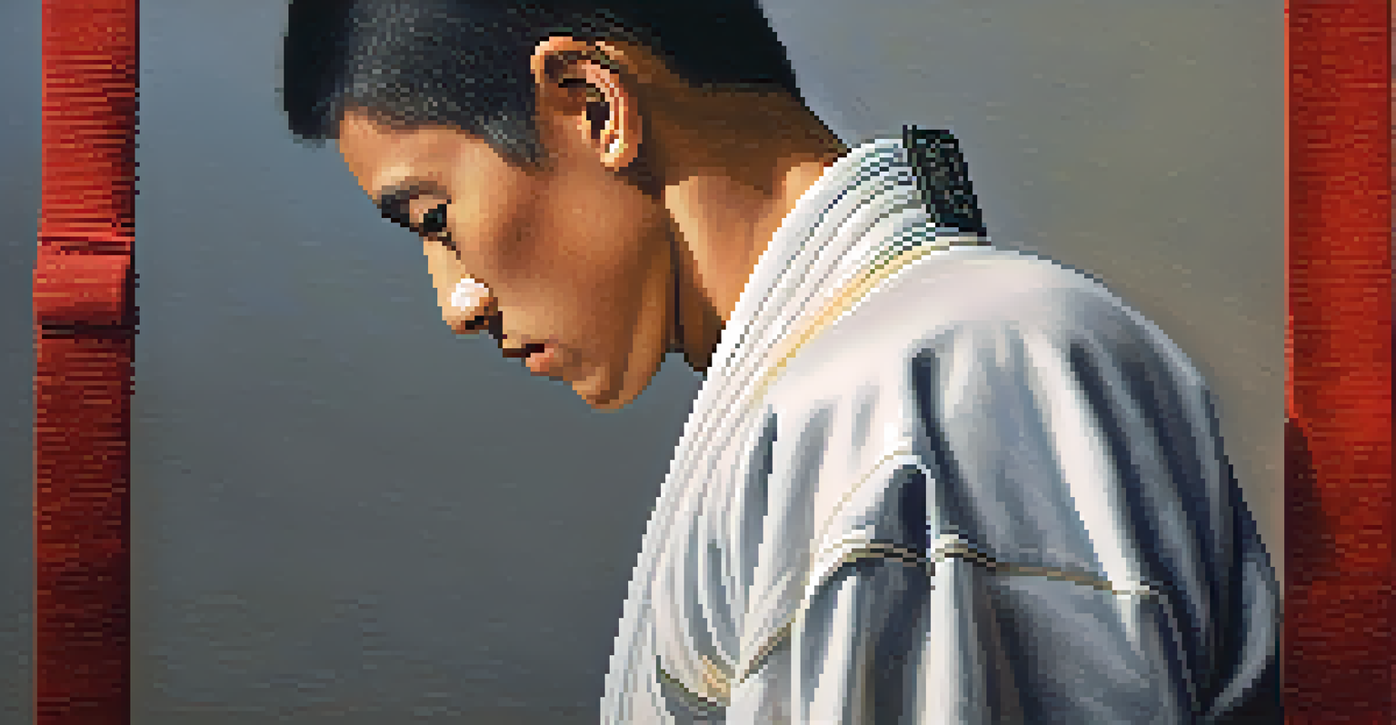 Close-up of a martial artist tying their belt with a determined expression.