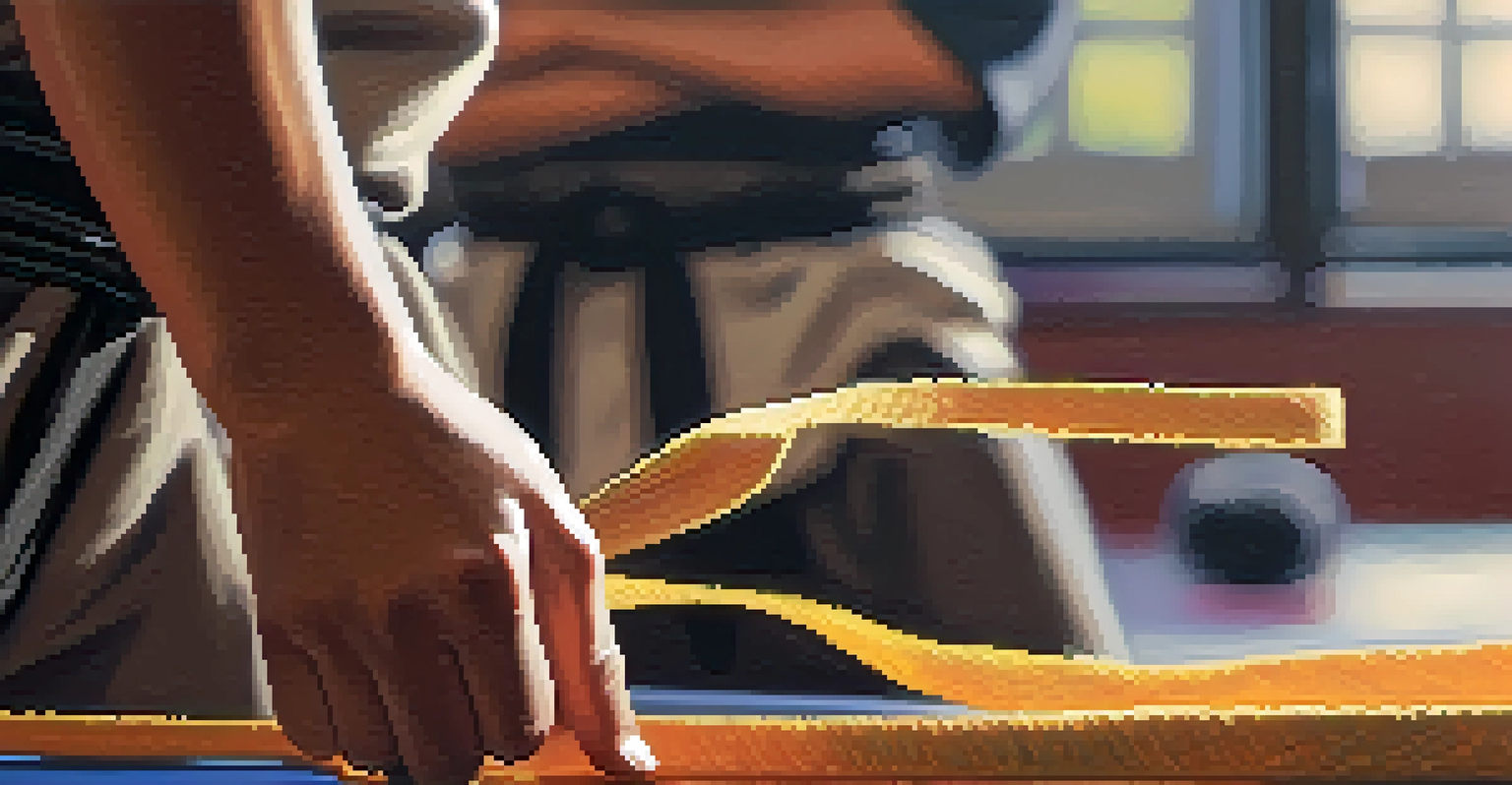 A close-up of a determined martial arts student tying their belt, with dojo equipment in the background and sunlight highlighting their focus.