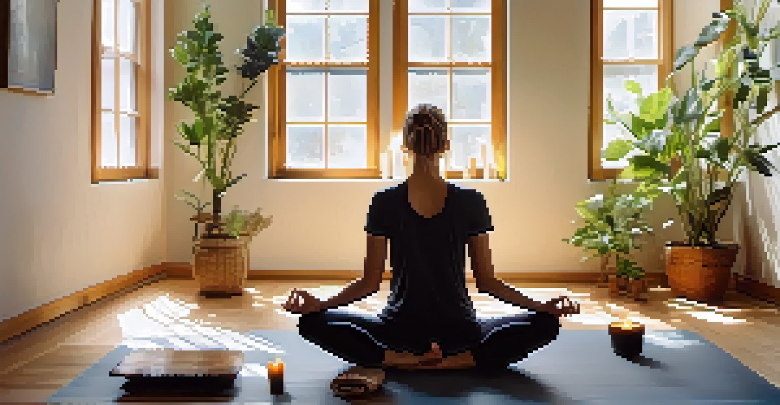 An individual practicing deep breathing techniques in a serene indoor setting.