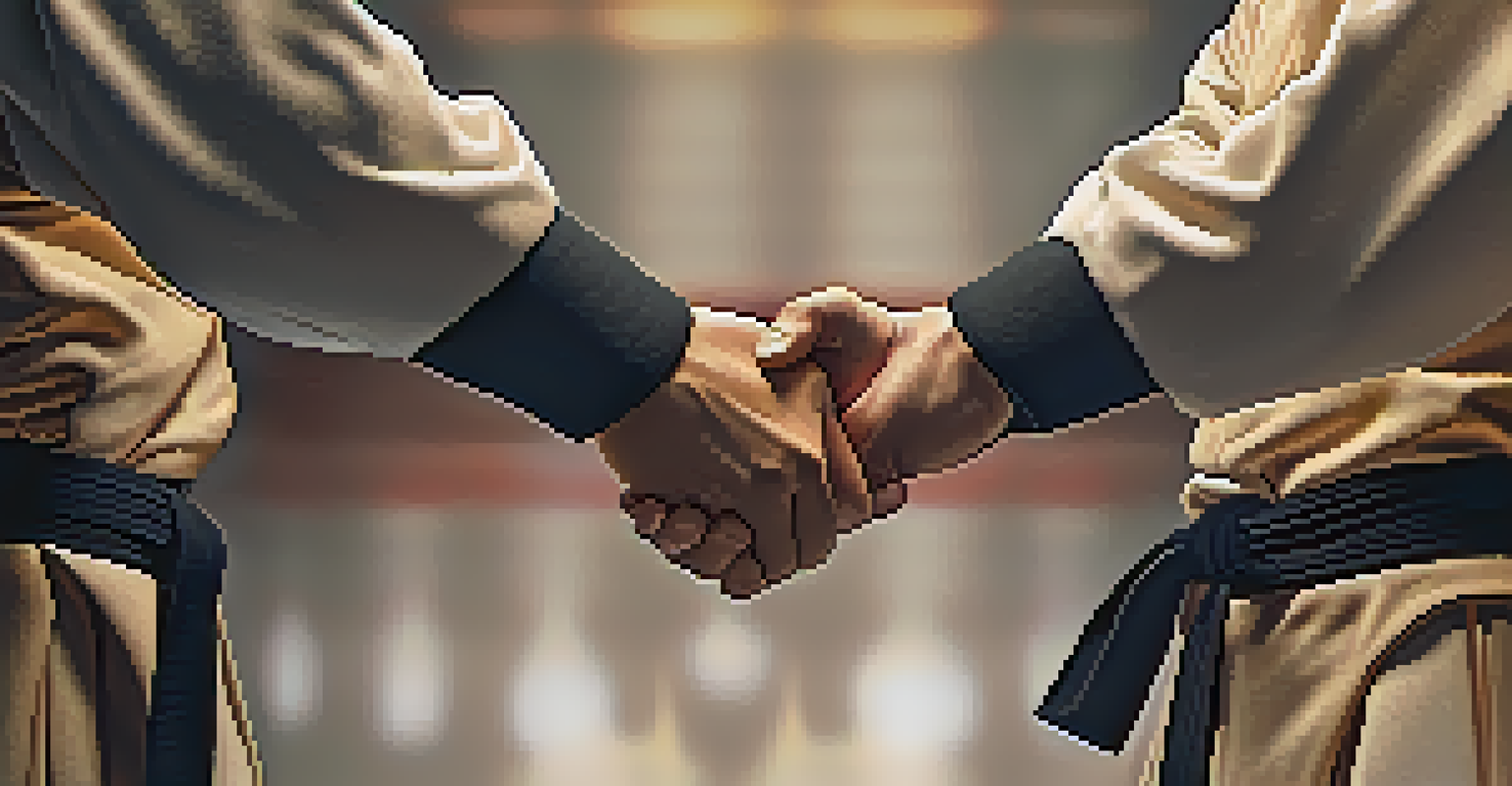 Close-up of two martial artists bowing to each other, symbolizing respect and connection.