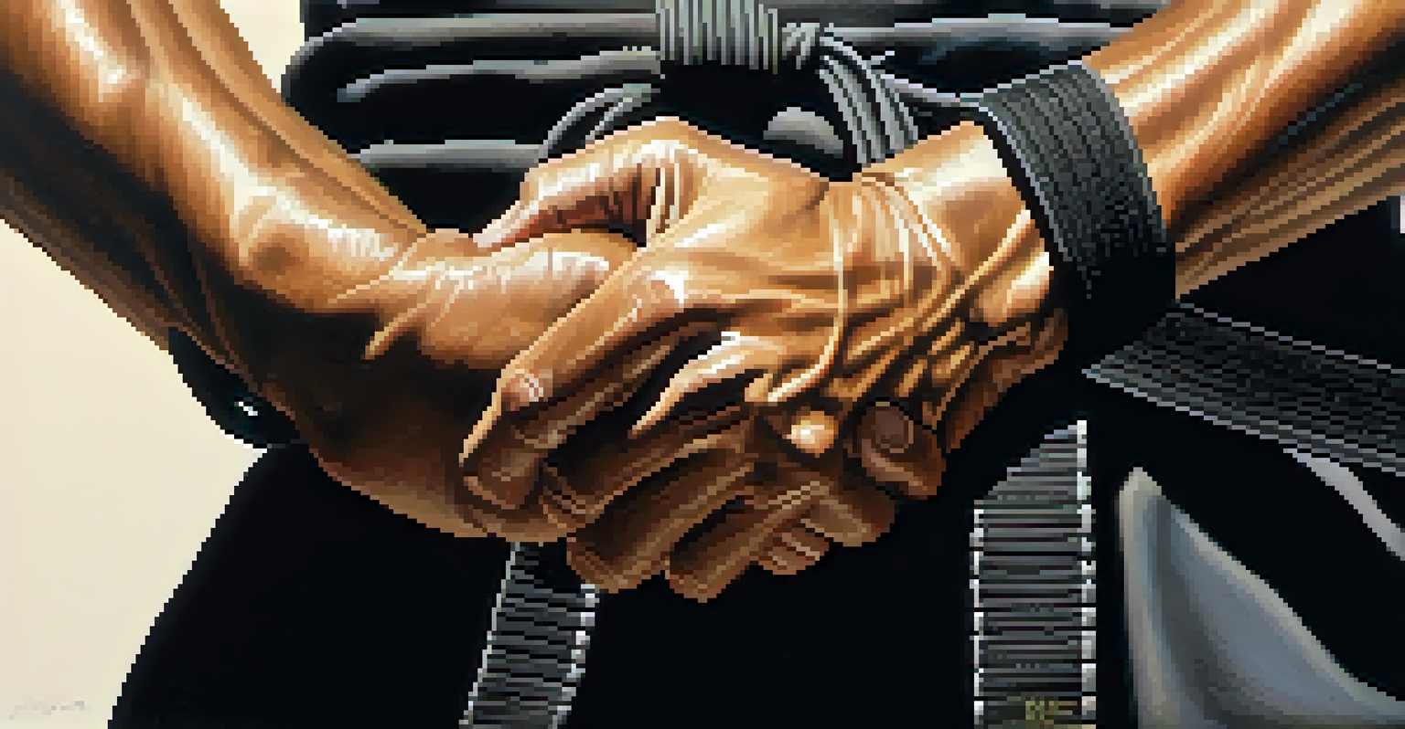 Close-up of a martial artist's hands gripping a black belt, highlighting the texture and determination on their face.