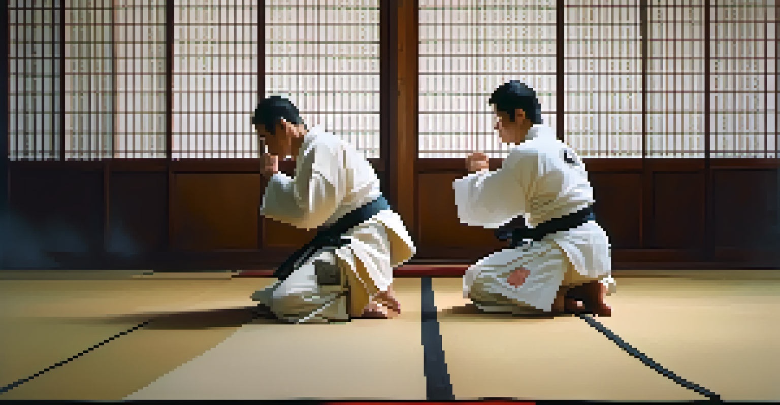 Close-up of two martial artists bowing to each other, highlighting respect and tradition in martial arts.