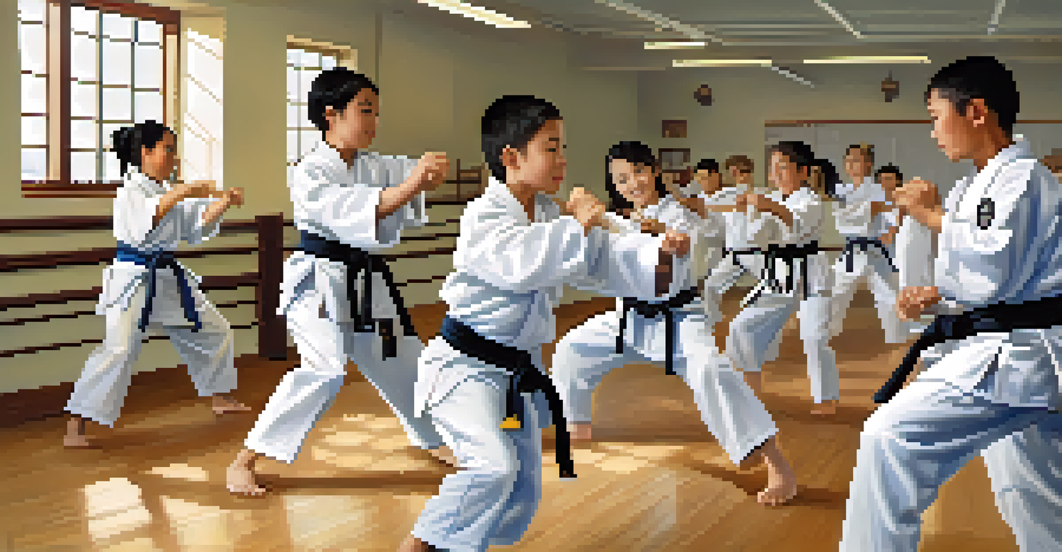 Students engaged in a teamwork drill in a dojo, showcasing cooperation and focus under the guidance of instructors.