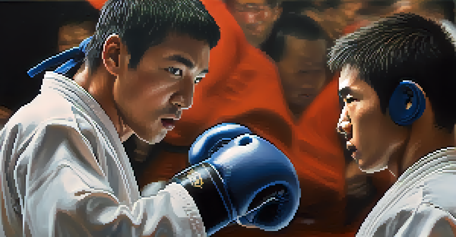 Close-up of martial artists sparring, focusing on their expressions and movements.