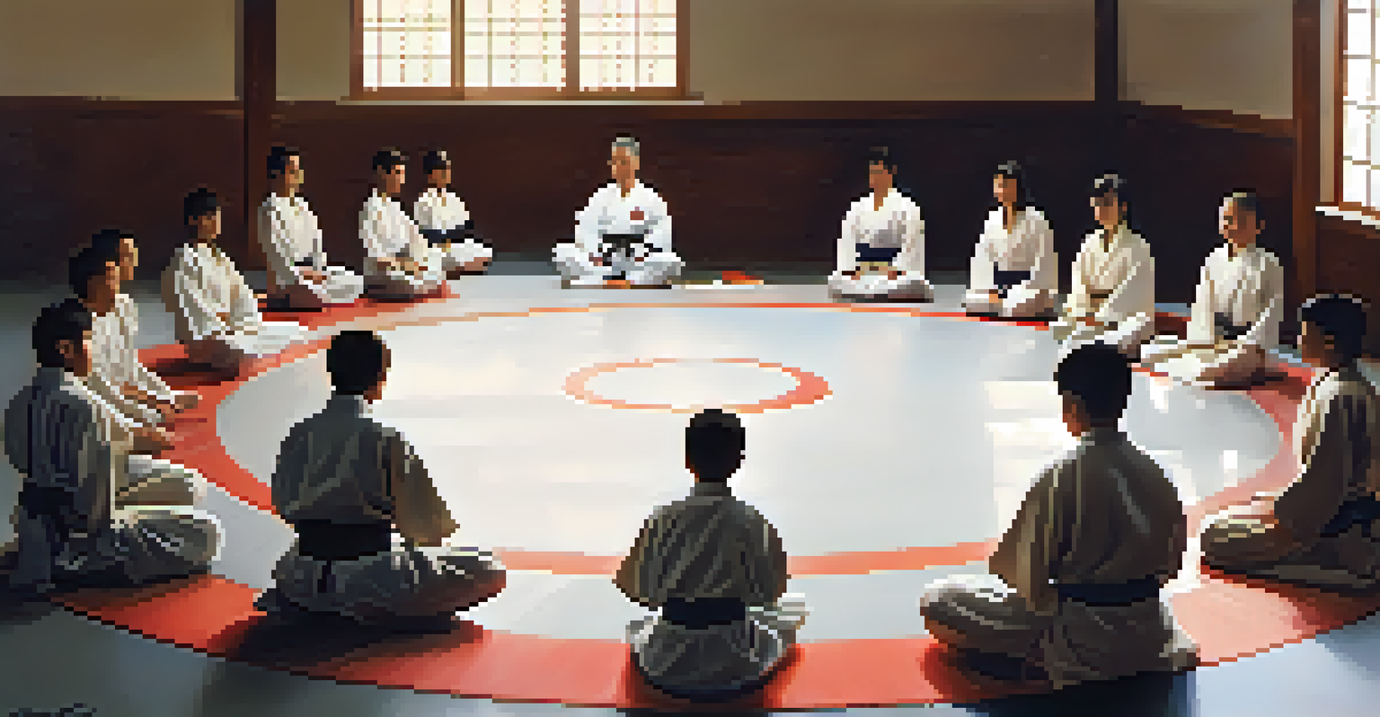 A martial arts instructor teaching breathing techniques to students with disabilities, creating a peaceful and mindful atmosphere.