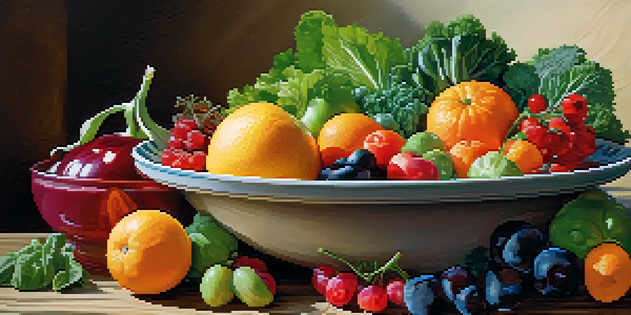 A colorful plate of fresh fruits and vegetables, emphasizing health and nutrition.