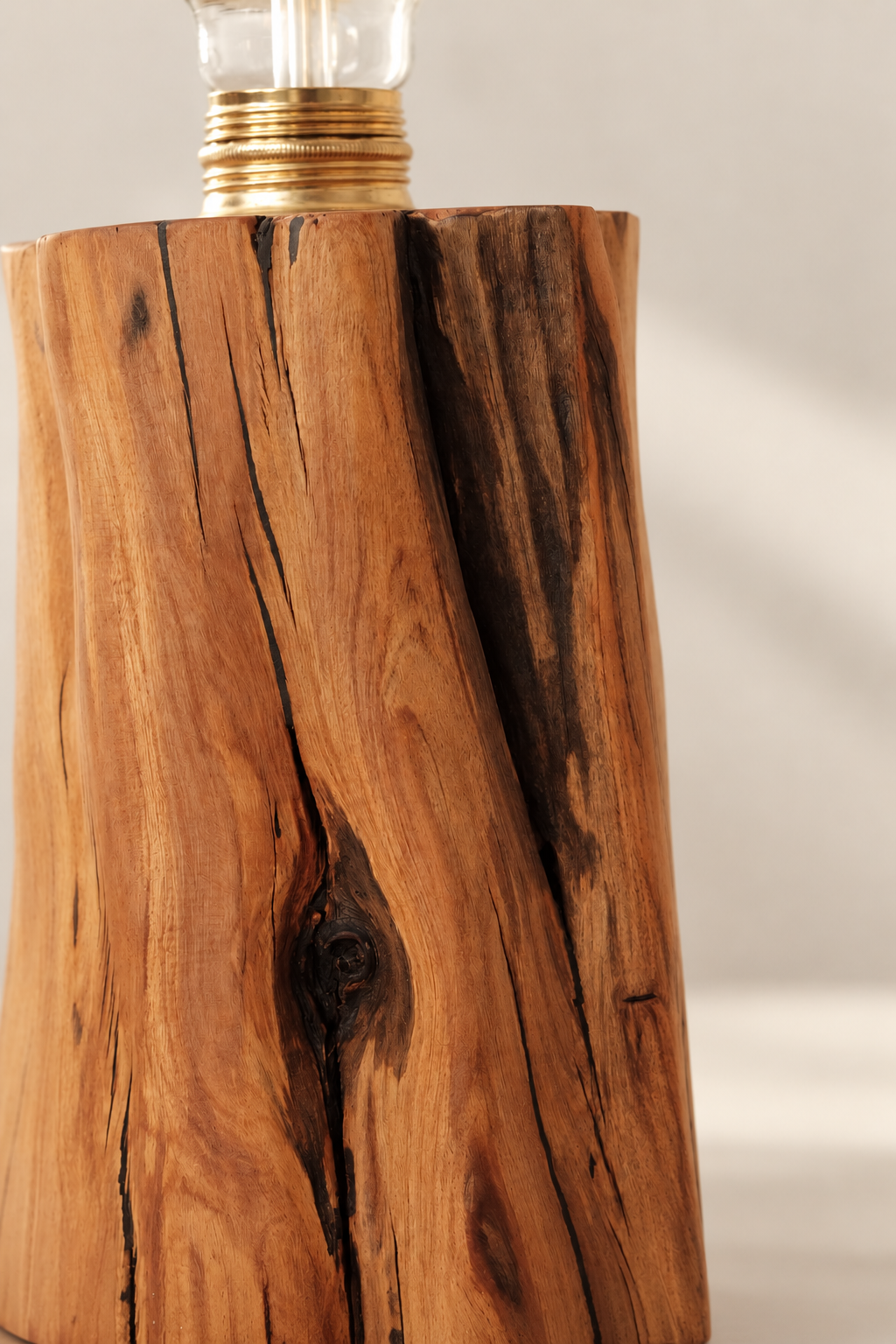 Close-up of an olive wood lamp