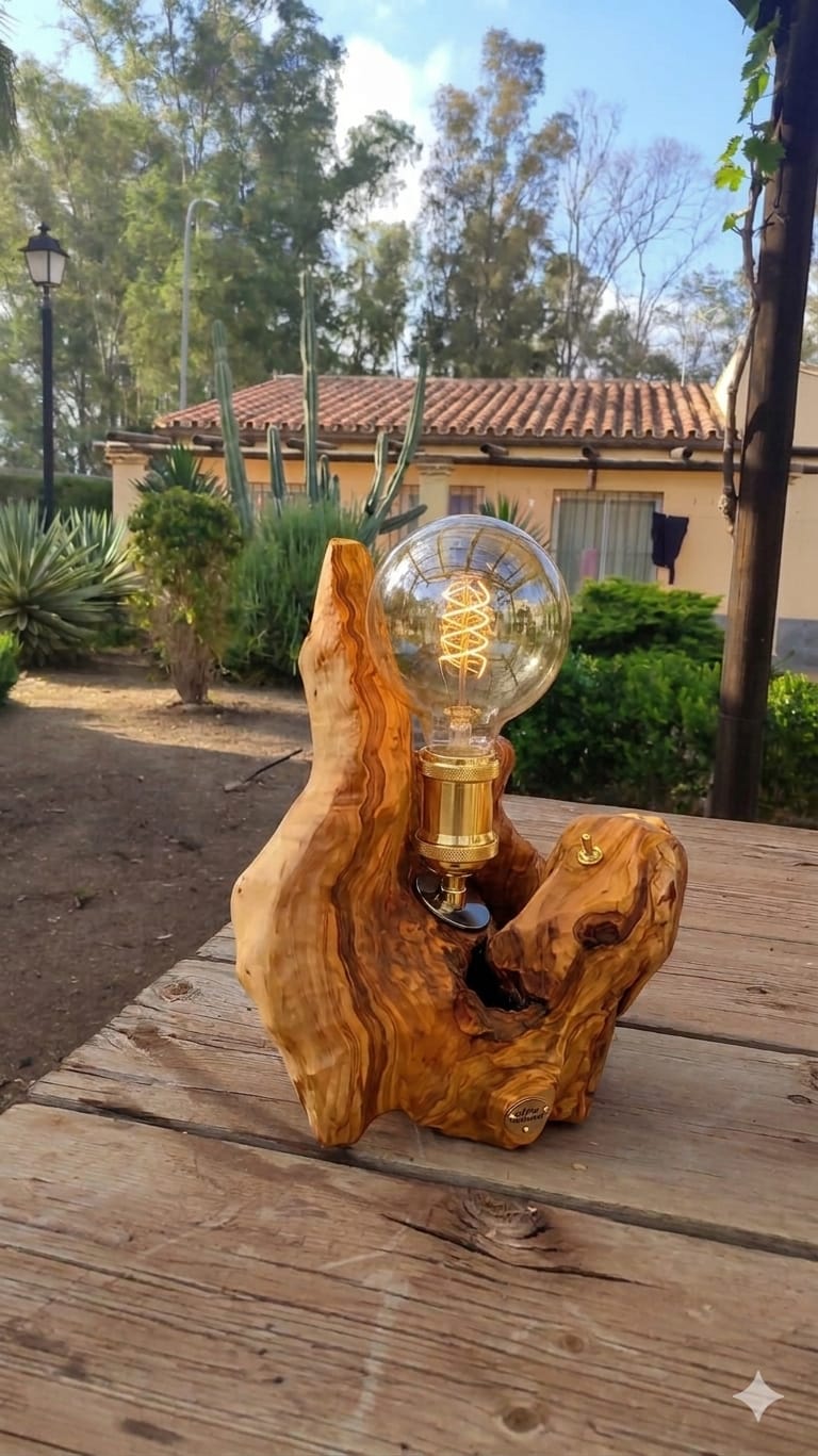 Lampara madera olivo