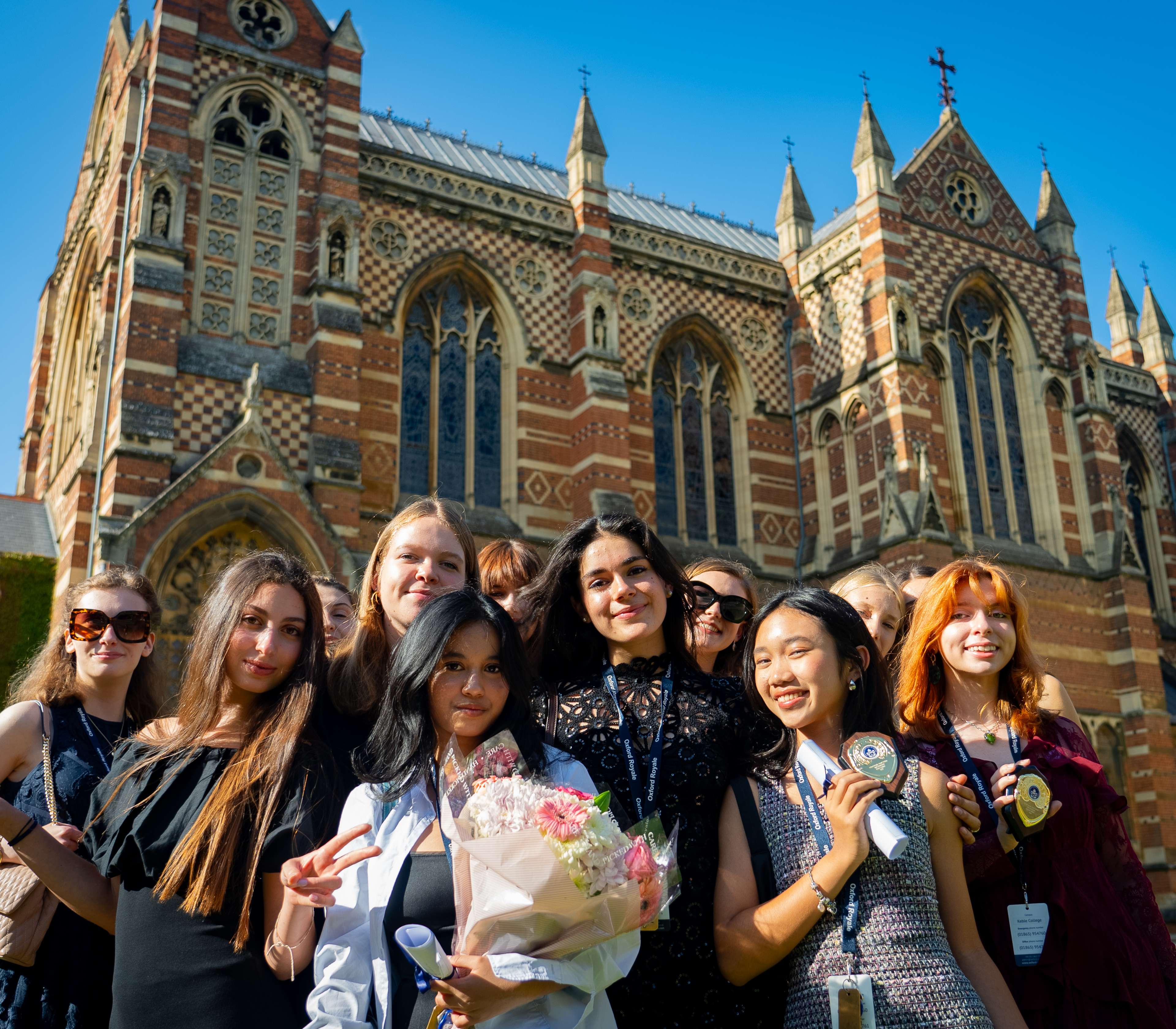 Students outside college at graduation